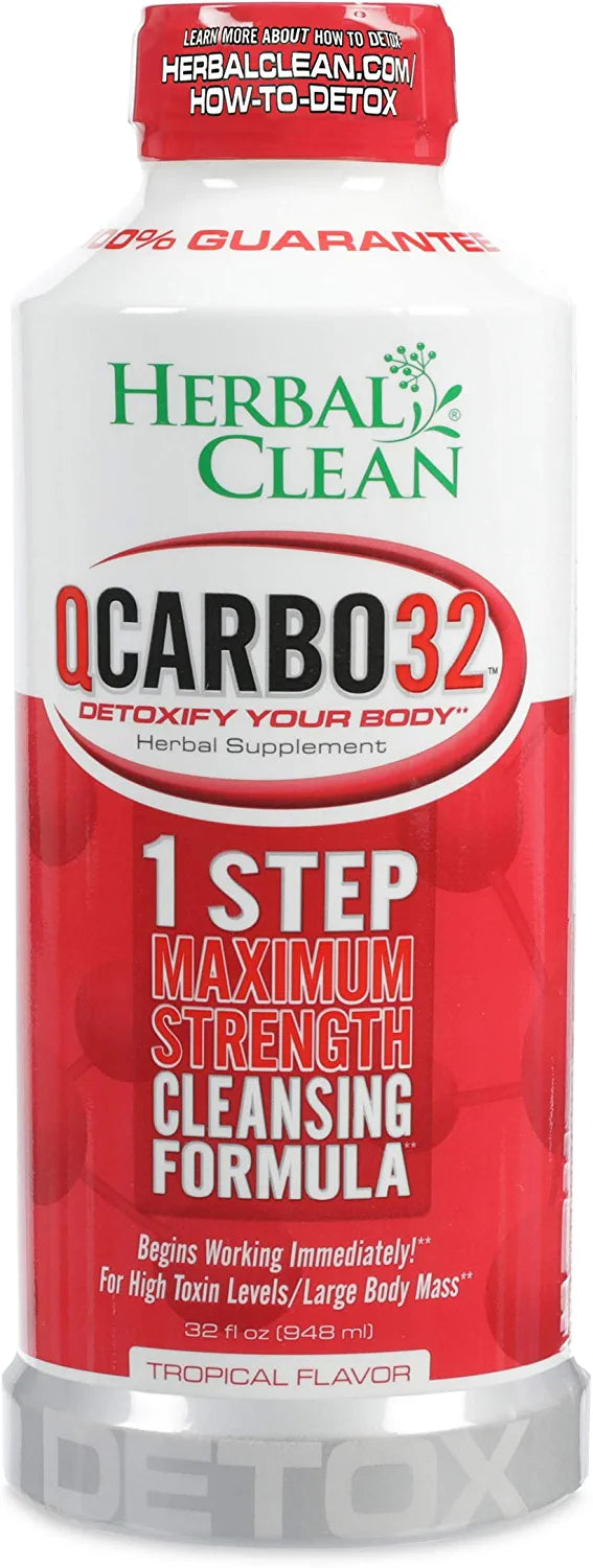 Herbal Clean QCarbo16 Same-Day Premium Detox Supplement Drink, Red Tropical Flavor, 16oz-762