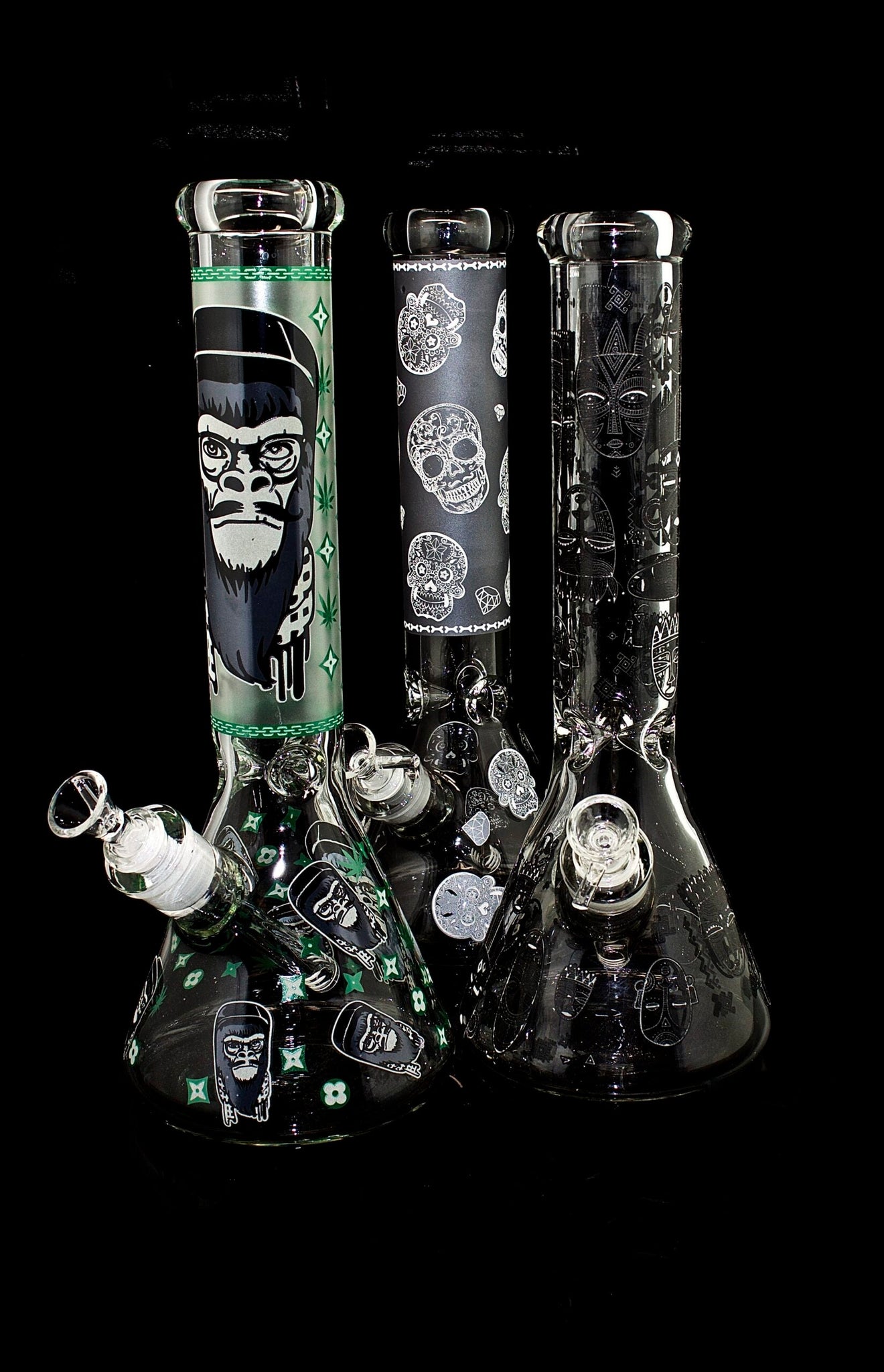 Glow in Dark Biker Design with Decal Water Pipe 12 inches -676