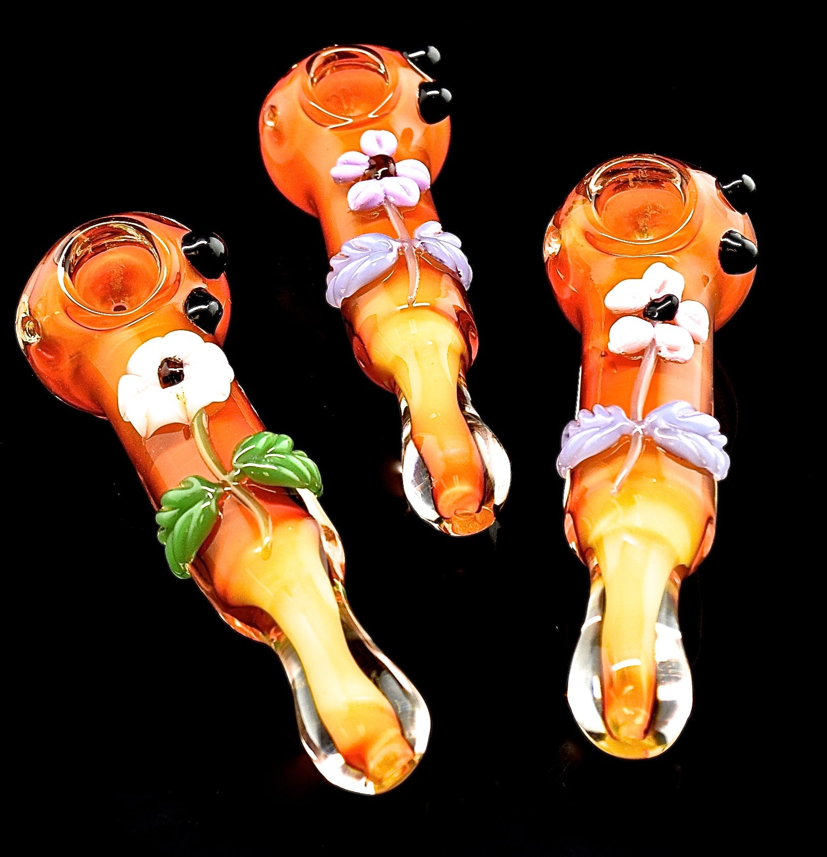 Flowers & Leaf - Glass Floral Pipes - Beautiful Girly Pipe - Cute Handmade Pipe 5,5"Gold Flaming -1999