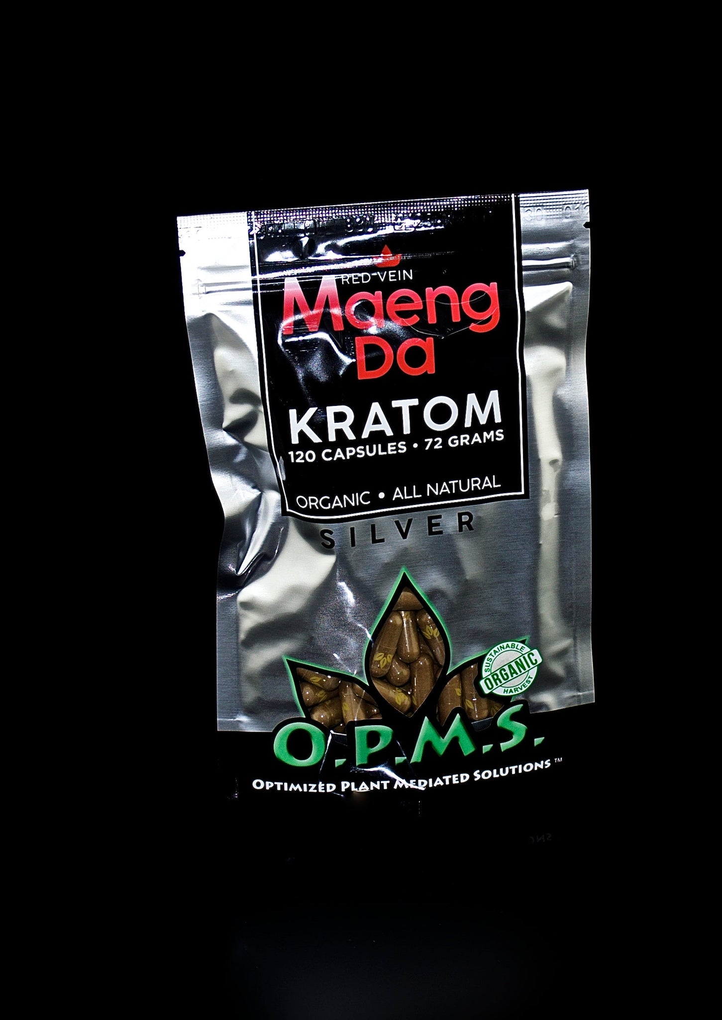 OPMS Silver - Maeng Da 72 gm 120 caps,Malaysian,Maeng Da,Thai,Bali,Vietnam-1136