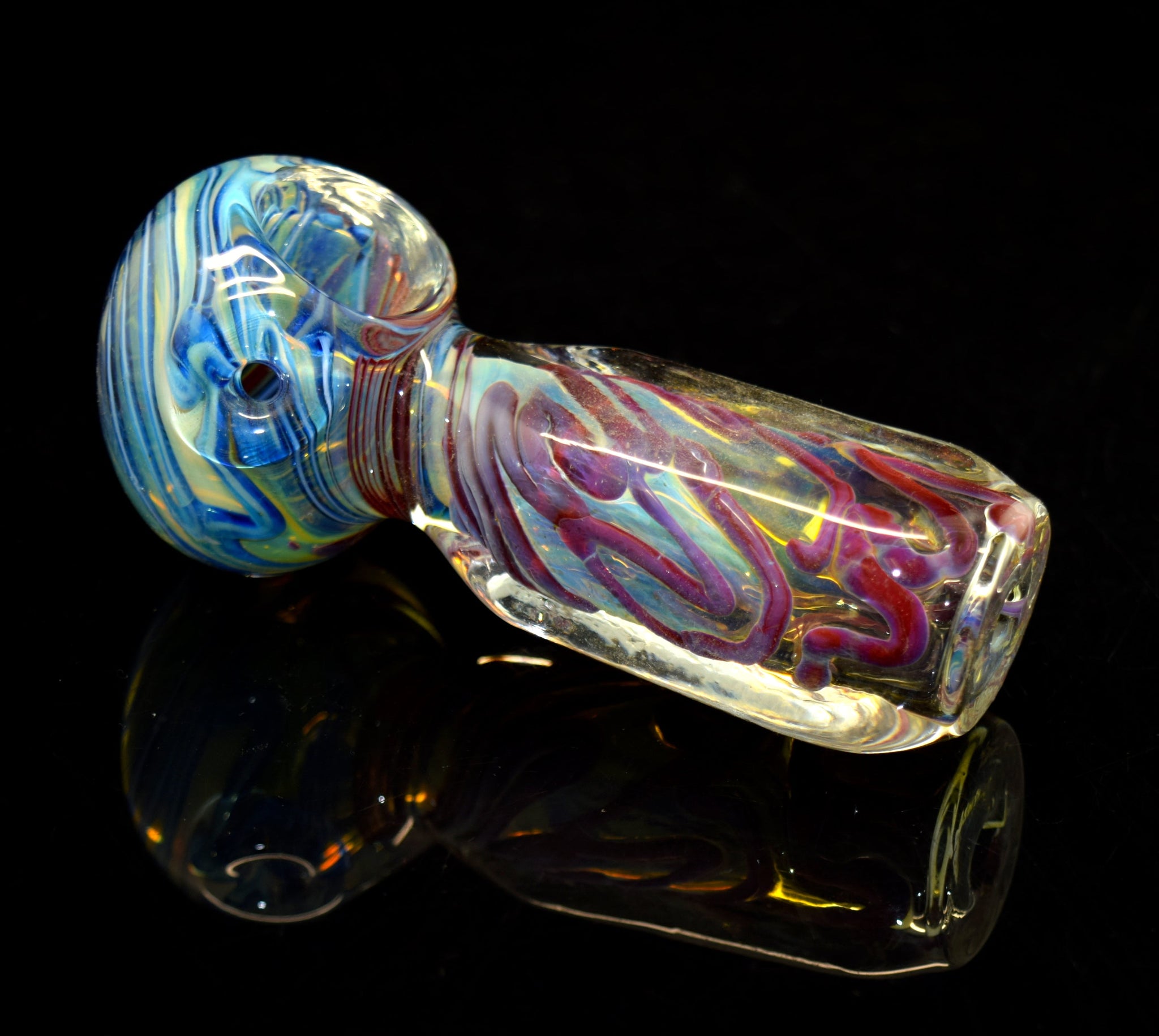 4" Psychedelic Squared Body Glass Hand Pipe 130g | Outer Limit Sales - 1628