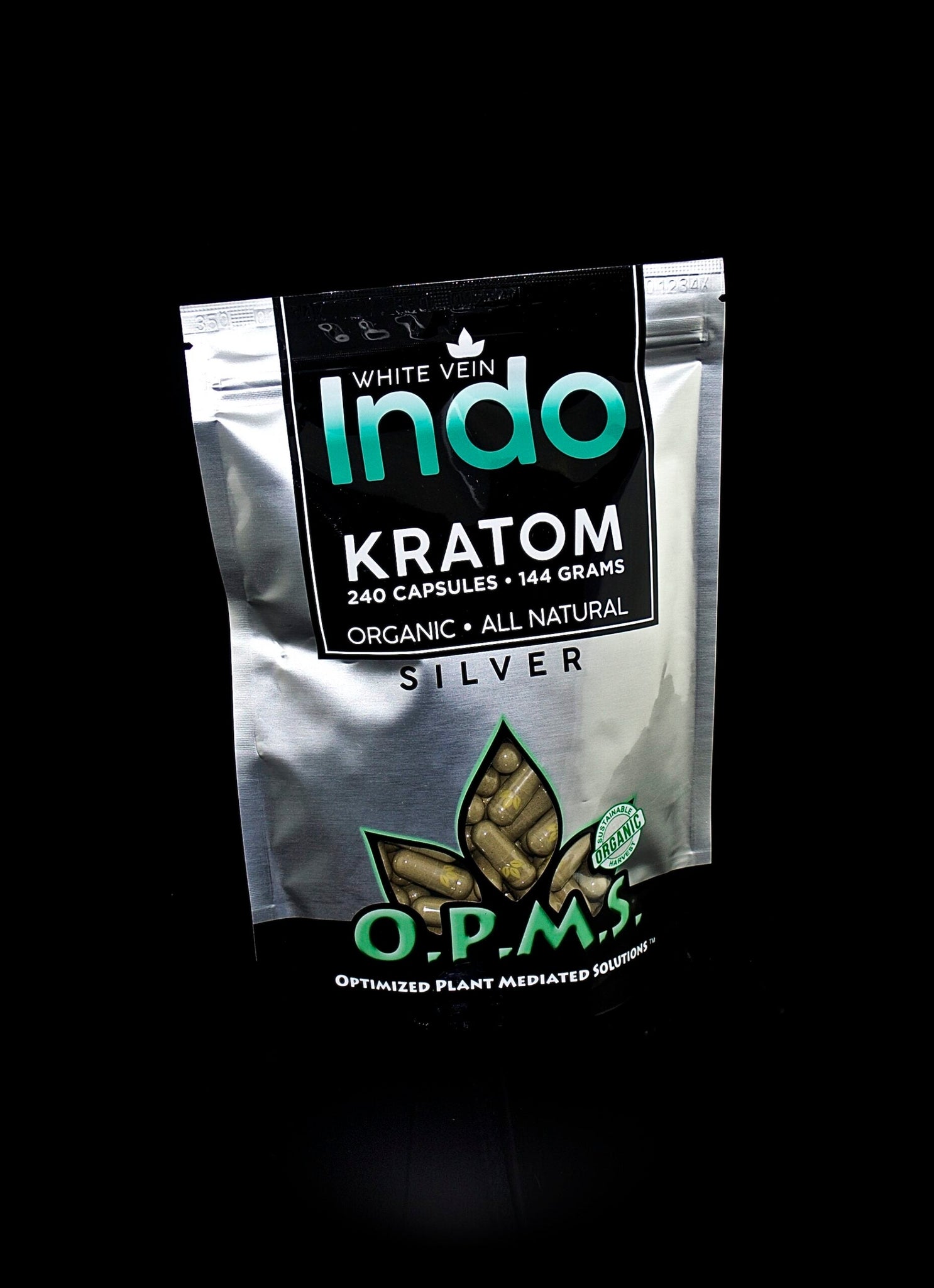 O.P.M.S.® Silver™ Kratom - Malay - 240ct Capsules - 144g Malaysian,Maeng Da,Thai,Bali,Vietnam-1119