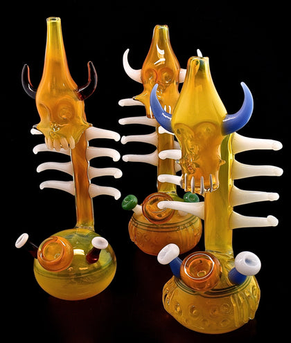 Alien Style Gold Flaming Smoking Glass Bubbler | Outer Limit Sales - 1939