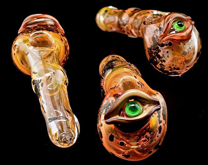 Gold Flaming Smoking Glass Pipe with Beautiful eyes -1825