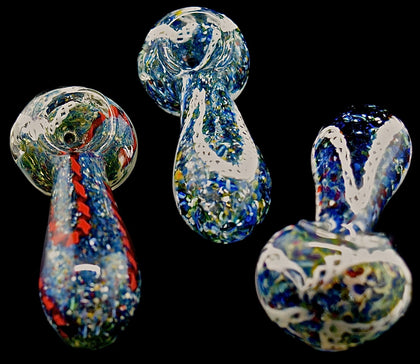 Thick Silver Fumed Multicolor Striped Glass Pipe- 1832