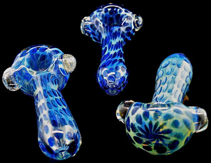 Glass Pipe Metallic Sparkle Silver Blue - Blue Chunky Colorful Smoking Bowl -1829