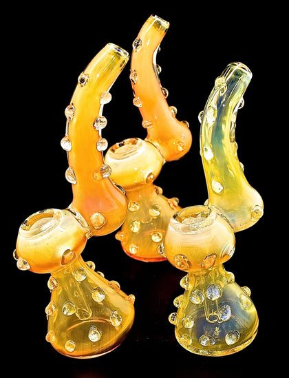 Medium Gold Fumed Glass Sherlock Bubbler - Outer Limit Sales -1959