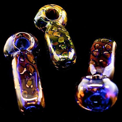 Gold Fumed Circle Striped Square Glass Pipe -1916