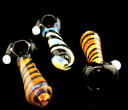 Premium 4”Glass Hand Pipe Spiral Design W/ Dichro Strip Handcrafted - 1784