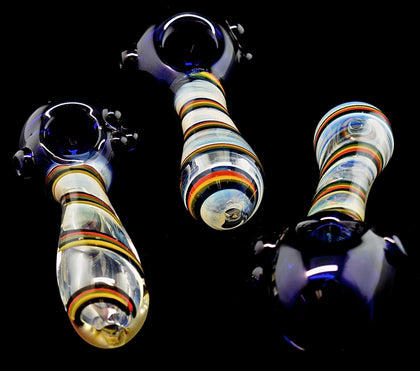 Rasta Color Swirl Striped Double Bowl Glass Pipe - 1838