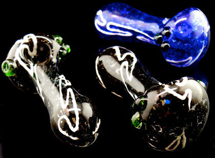 Large Glass Pipe Metallic Sparkle Silver Blue - Sparkle Green - Black Chunky Colorful Large Bowl Smoking Bowl -1856