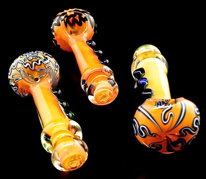 Thick Gold Fumed Color Changing Striped Glass Pipe -1929