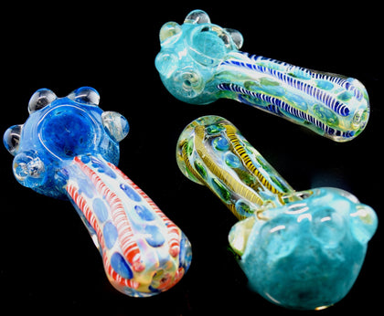 Thick Color Changing Striped Frit Glass Pipe -1808